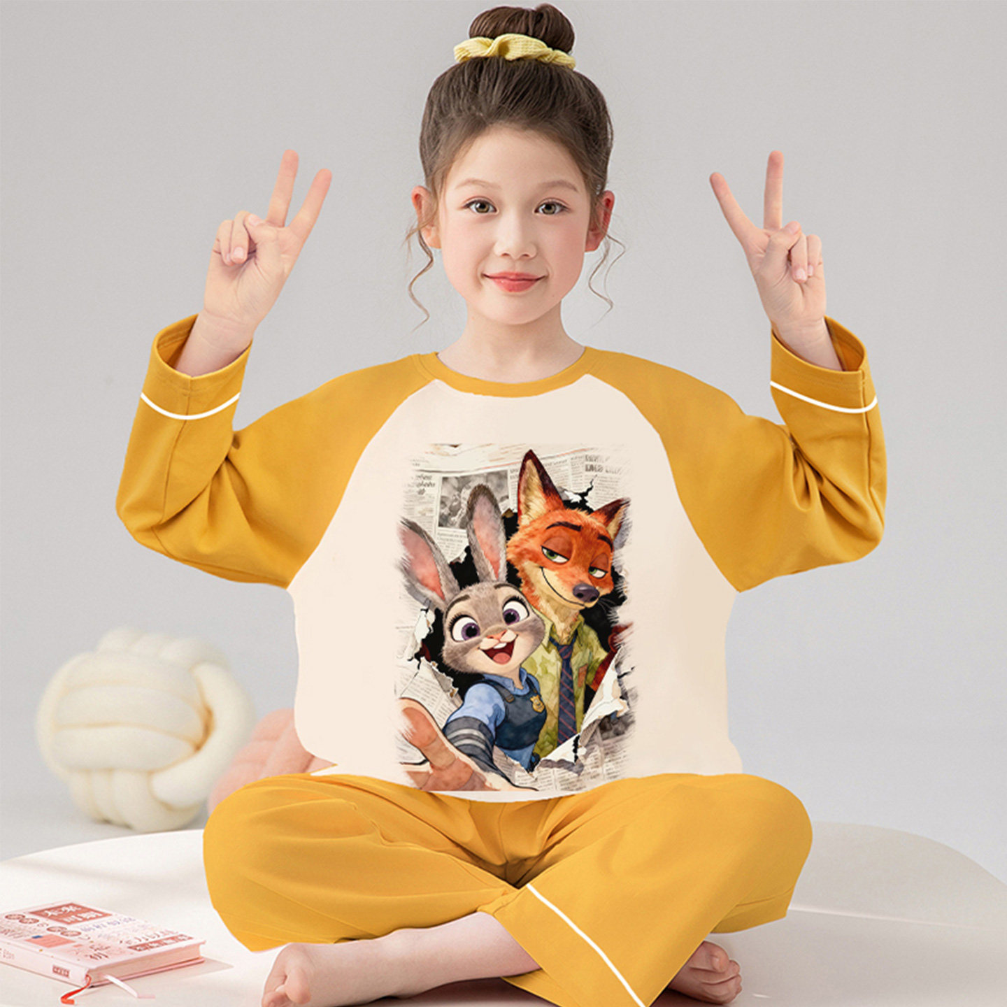 女童秋季朱迪纯棉大童长袖家居服