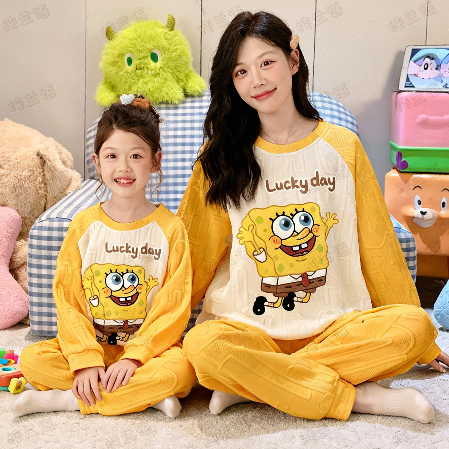 空气棉秋冬装海绵宝宝母女家居服