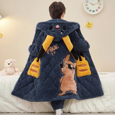 皮卡丘男童冬季加厚三层夹棉睡袍