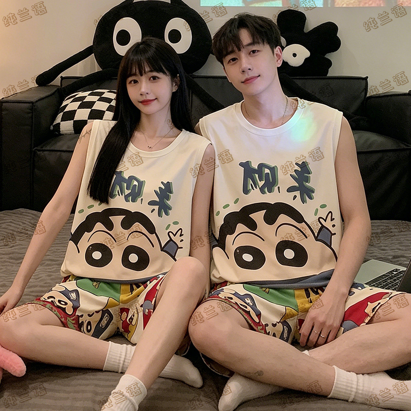 情侣夏季纯棉背心可爱大码家居服