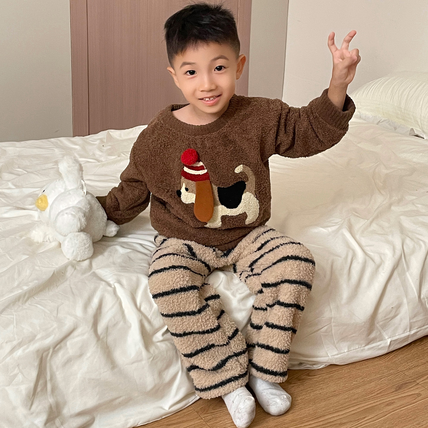 男童睡衣套装男宝宝加绒保暖居家服男孩冬季米奇加厚半边绒家居服