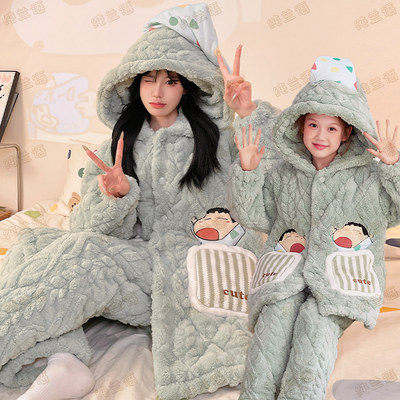 冬季蜡笔小新母女装三层夹棉睡袍
