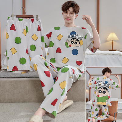 蜡笔小新睡衣男士纯棉短袖三件套