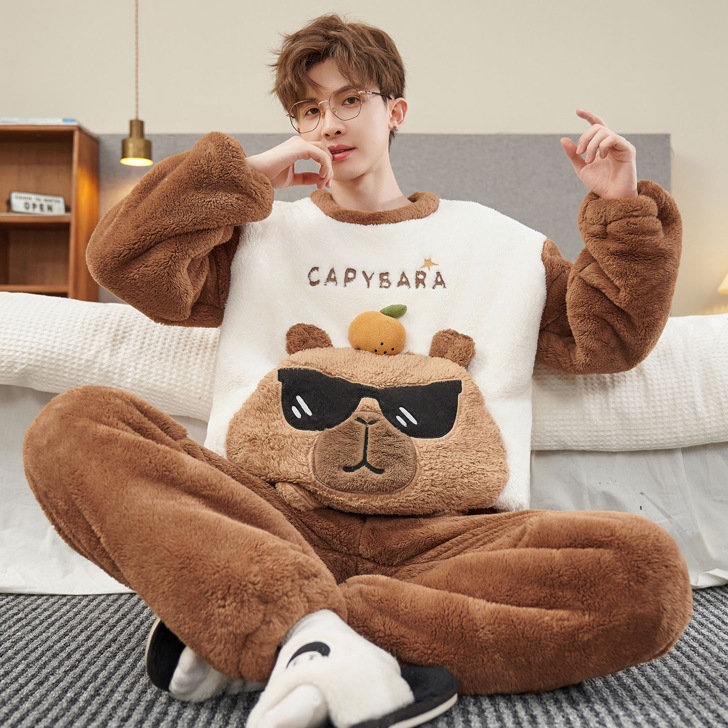 珊瑚绒男款冬季加厚家居服套装