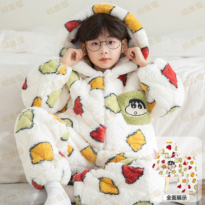 男童冬季三层夹棉蜡笔小新家居服