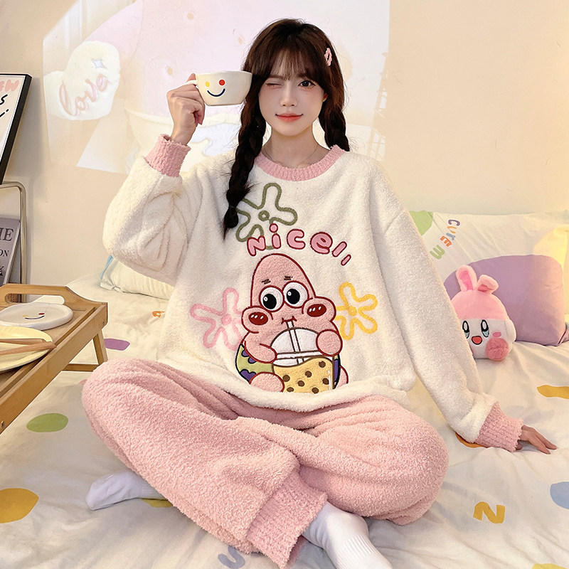 派大星半边绒睡衣女冬加厚家居服