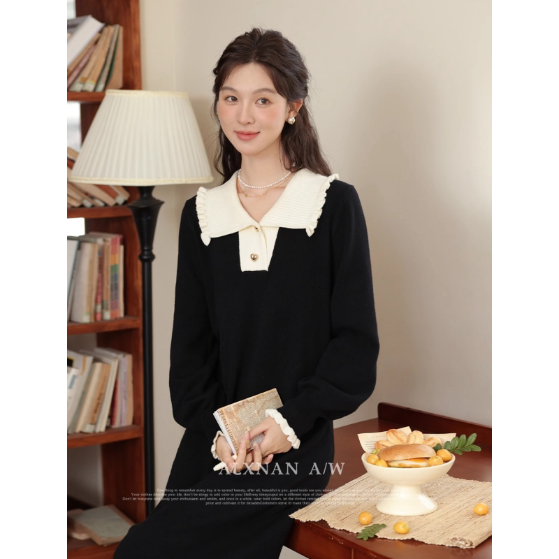 가을과 겨울을위한 모유 수유 드레스 뜨거운 엄마 스타일 프랑스 스타일 외출 슬리밍 모유 수유 스웨터 드레스 가을 스타일 기질 니트 옷깃