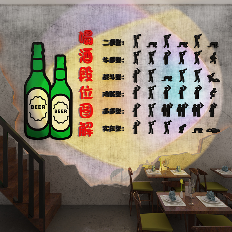 工业风酒吧馆啤酒屋饭店火锅烧烤店创意墙面装饰背景布置3d立体画图片