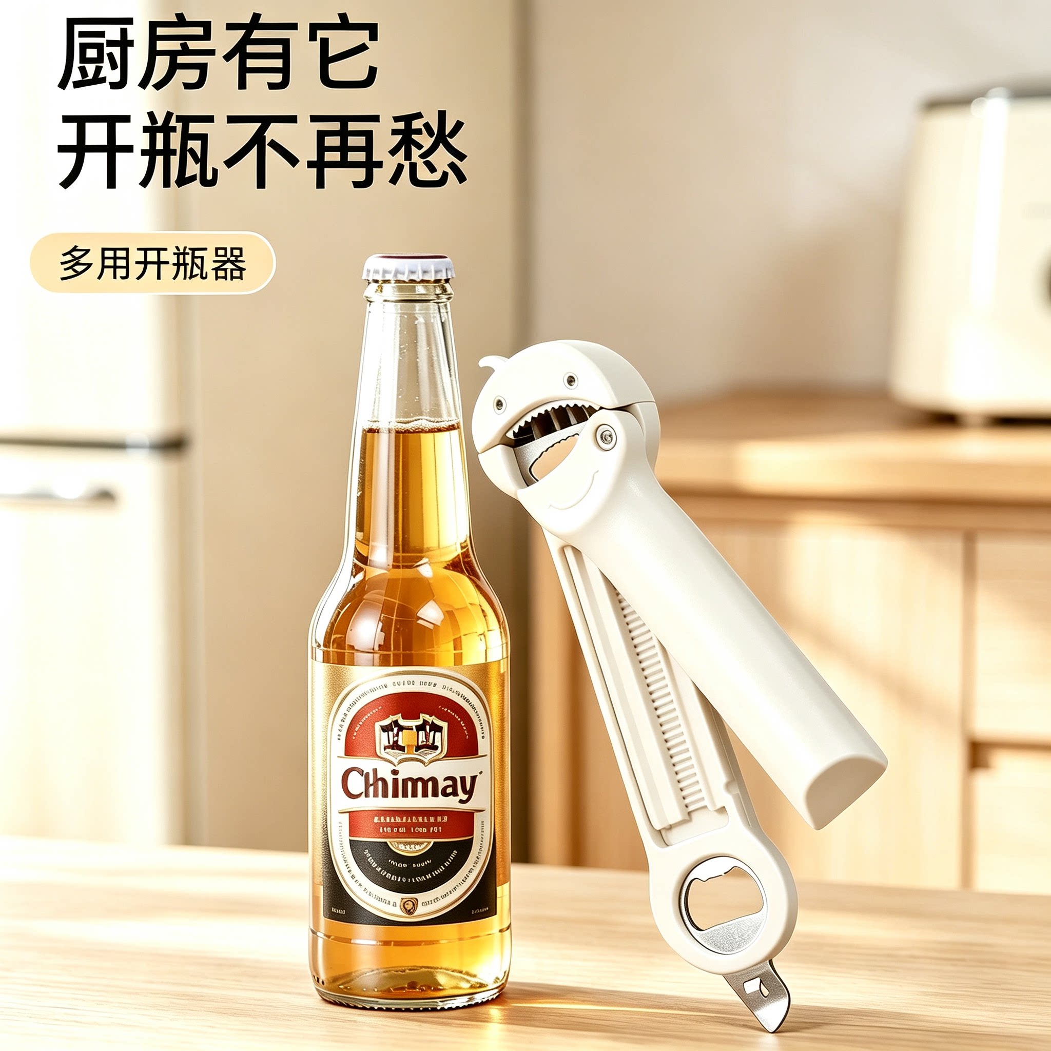 多功能开瓶器啤酒磁吸冰箱贴不锈钢家用开罐头易拉罐起子可调节