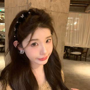 时尚千金~丝绒水钻蝴蝶结波浪发箍女高级感高颅顶头箍发卡头发饰