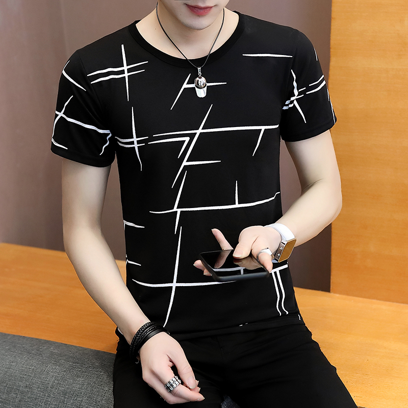 New line printed T-shirt round neck men's wear