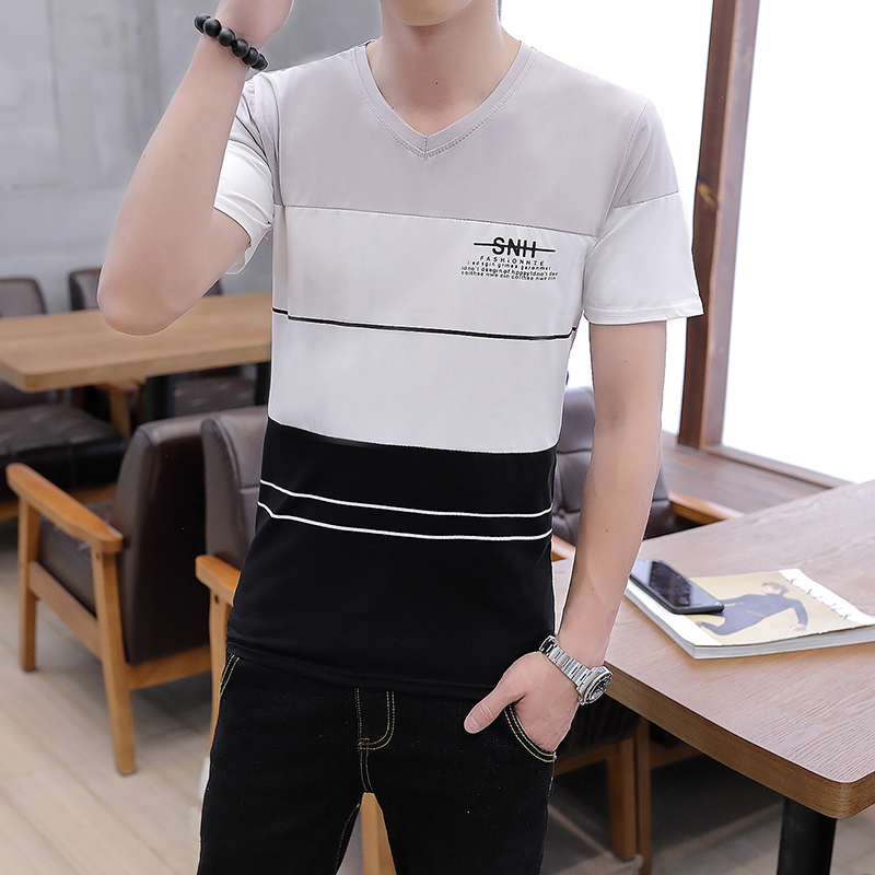 95 cotton short sleeve new splicing contrast T-shirt for men