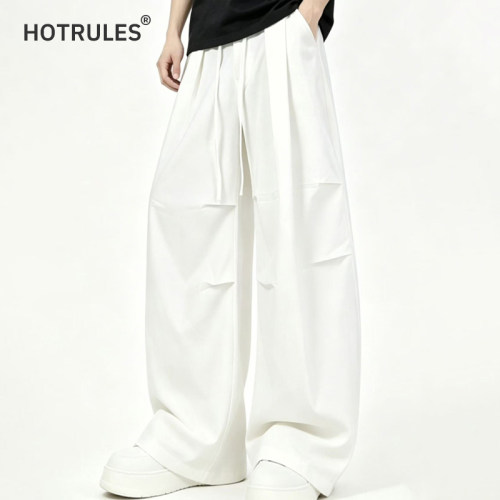 HOTRULES【弯刀气球裤】夏季褶皱薄款工装伞兵裤男女纯色阔腿西裤