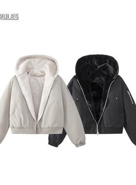 HOTRULES热规则重磅座山雕毛领连帽帆布加绒加厚保暖外套宽松棉衣