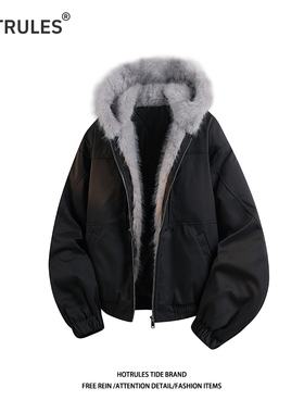 HOTRULES秋冬解构廓形座山雕毛领外套男女同款连帽美式加厚棉服