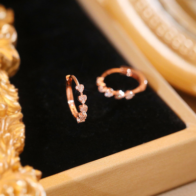 999纯银针玫瑰金爱心耳环女