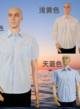 商务宽松男装短袖浅蓝色衬衫长袖男款浅黄色衬衣夏季工衣LOGO定制