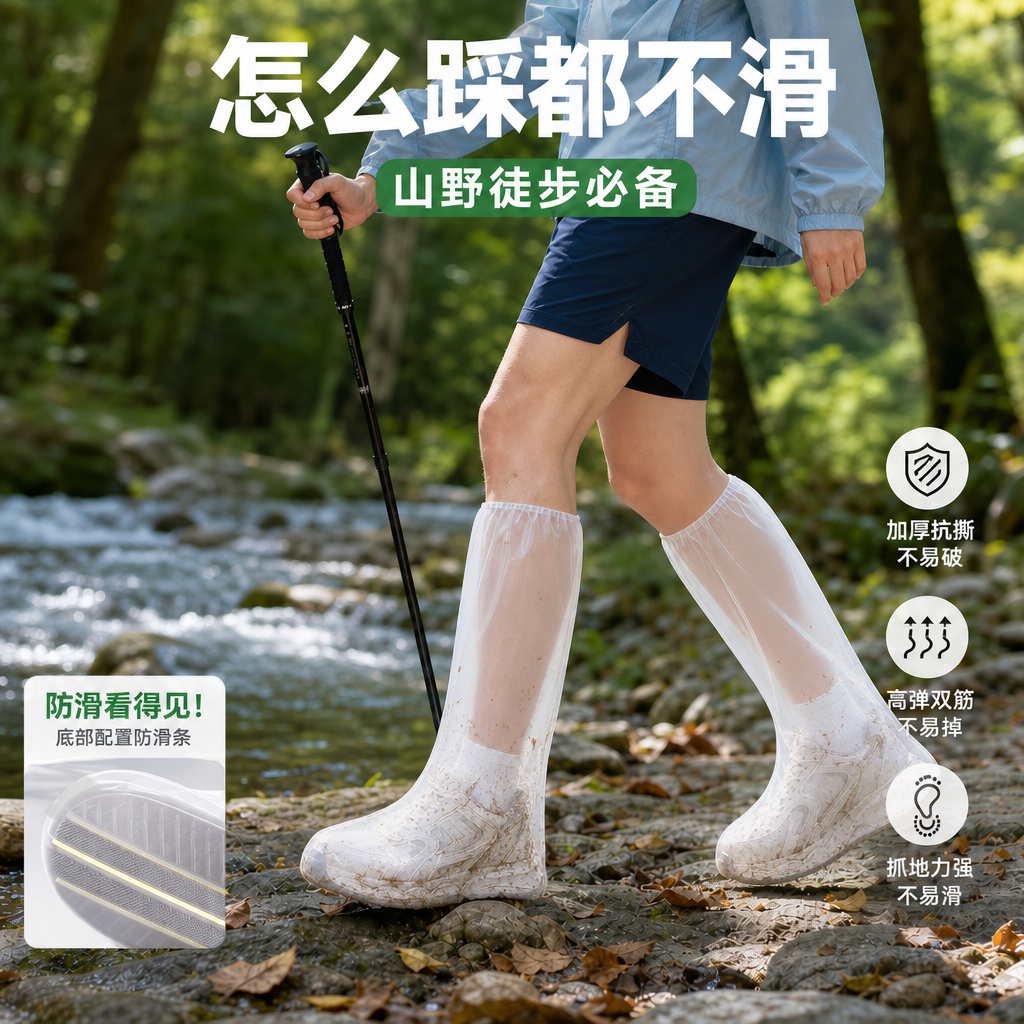 户外登山徒步雨鞋套防滑一次性防水耐磨加厚男生成人反复使用高筒
