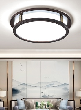 实木新中式客厅灯吸顶灯lted长方形厅灯橡木灯具乌金木色灯具卧室