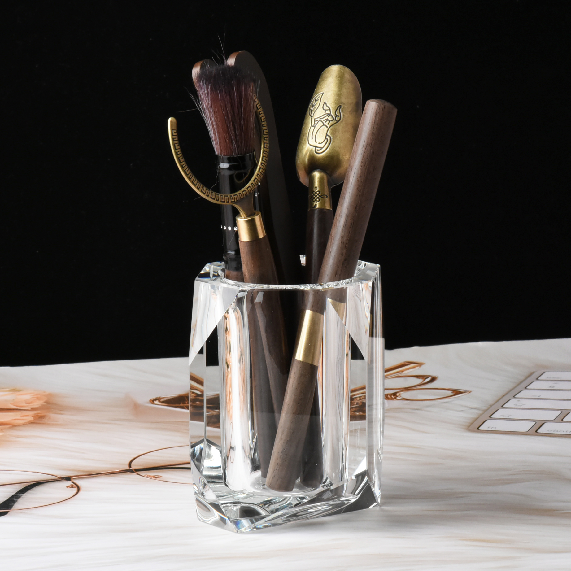 水晶玻璃茶具收纳盒透明桌面