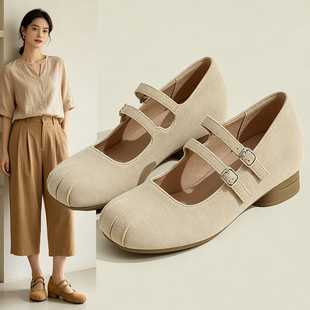 隐形内增高7cm猪鼻子芭蕾单鞋 法式 配裙浅口玛丽珍鞋 女2026春新款