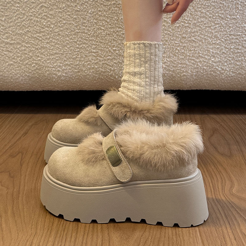 厚底增高长加绒勃肯鞋女2026冬季百搭保暖雪地靴毛毛鞋配裙子棉鞋