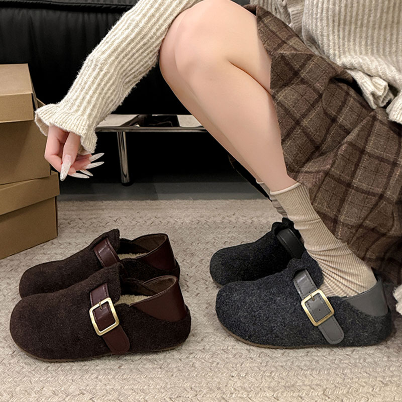 厚底全包勃肯鞋女韩版女秋冬新款两穿加绒保暖雪地靴复古毛毛棉鞋