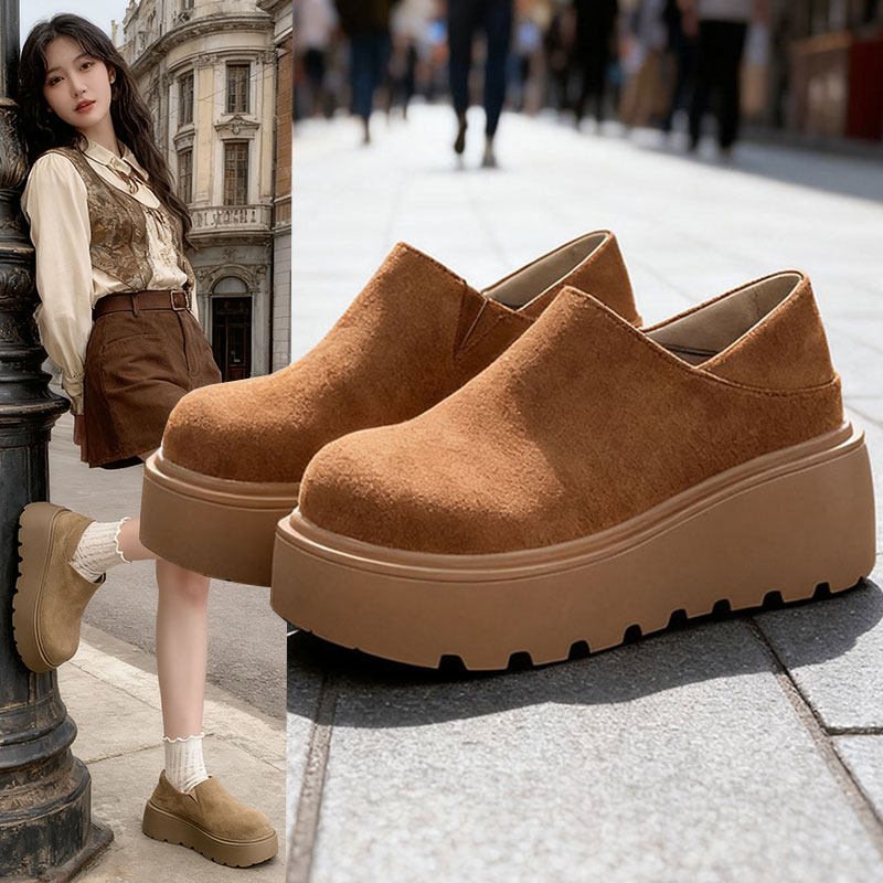 全包单鞋爆款乐福鞋春秋懒人厚底增高韩版新款一脚蹬两穿勃肯鞋女