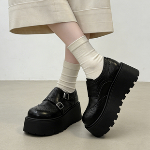 7cm松糕增高布洛克英伦风小皮鞋 新款 女2026春季 小个子增高乐福鞋