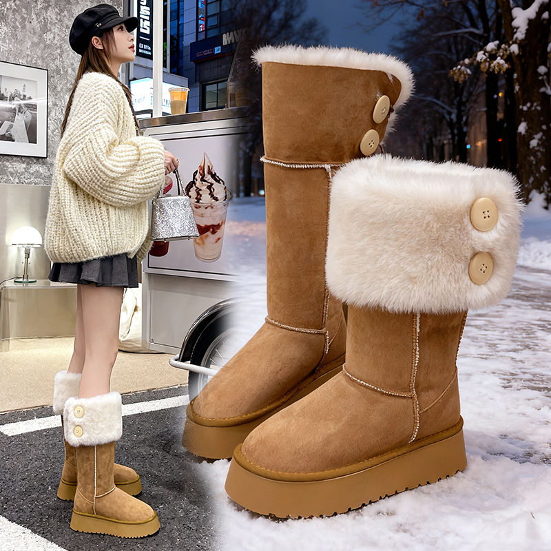 内增高东北加绒加厚保暖小个子棉鞋女韩版新款冬季两穿厚底雪地靴