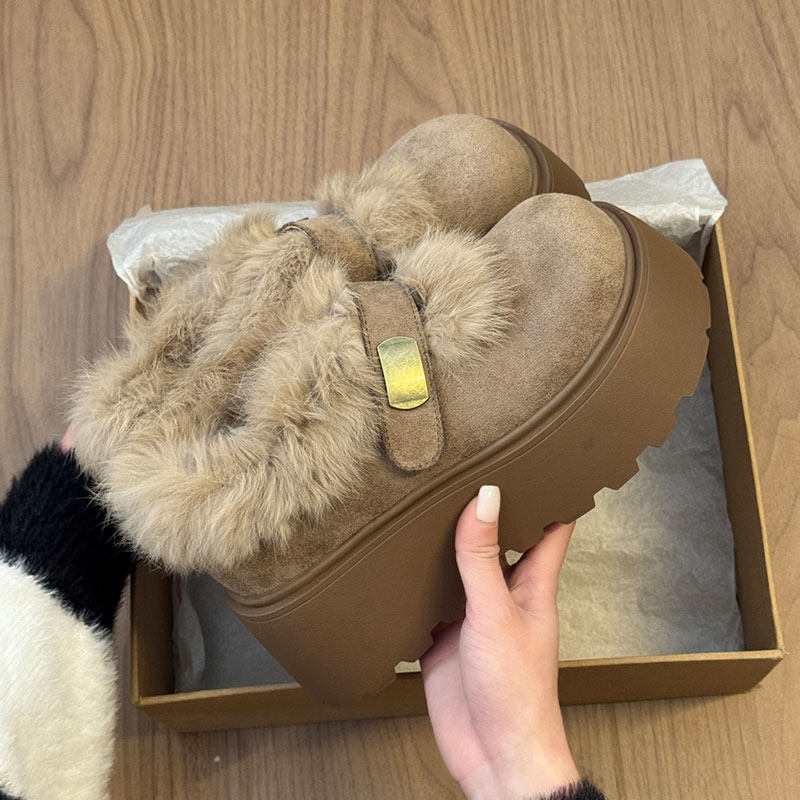 厚底增高加绒勃肯鞋女2026冬季百搭保暖雪地靴毛毛鞋配裙子棉鞋女