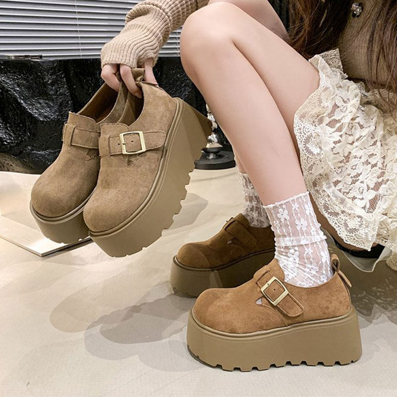 厚底增高勃肯鞋女鞋子2026新款春秋季小个子乐福鞋丑萌一脚蹬单鞋