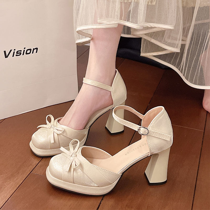 玛丽珍女鞋春季2026新款法式高跟鞋配裙子镂空单鞋女粗跟伴娘鞋子