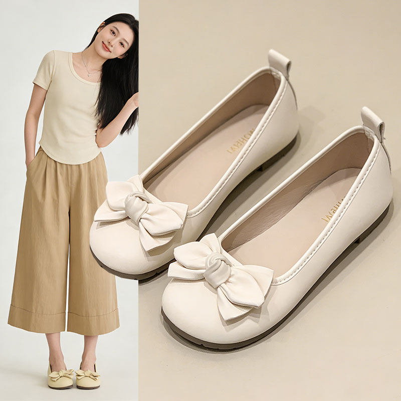 蝴蝶结软底豆豆鞋女2026新款春秋百搭平底浅口单鞋配裙子仙女瓢鞋