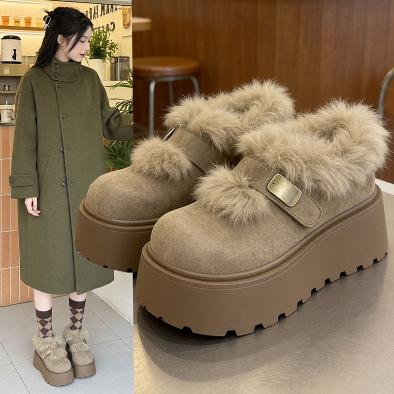 厚底加绒白色勃肯鞋毛毛鞋女2026新款冬季雪地靴毛绒棉鞋乐福鞋子