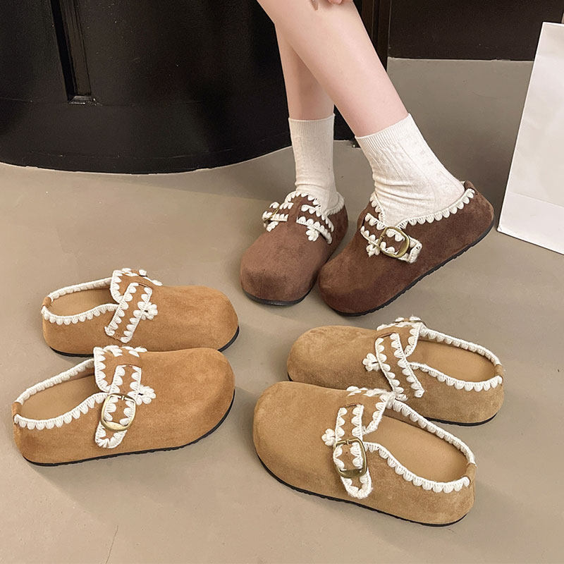 厚底勃肯鞋2026春秋博肯一脚蹬懒人鞋包头半拖鞋女森系内增高单鞋