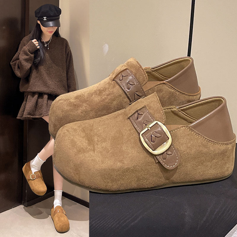 厚底内增高全包勃肯女鞋子女款2026新款春季爆款单鞋一脚蹬乐福鞋
