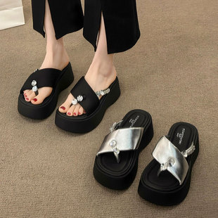 轻便显瘦不累脚沙滩鞋 新款 女2026夏季 水钻厚底增高7cm小个子拖鞋