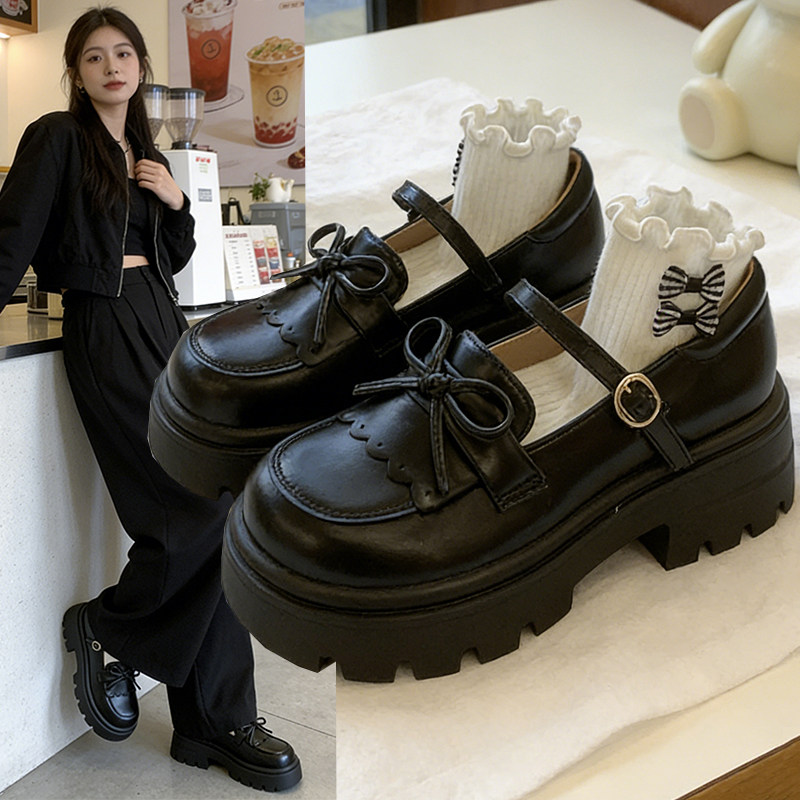 复古英伦风厚底玛丽珍鞋女2026春秋新款增高蝴蝶结制服鞋女单鞋子