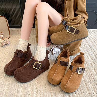 厚底内增高全包加绒勃肯鞋女韩版冬季新款一脚蹬豆豆棉鞋子雪地靴