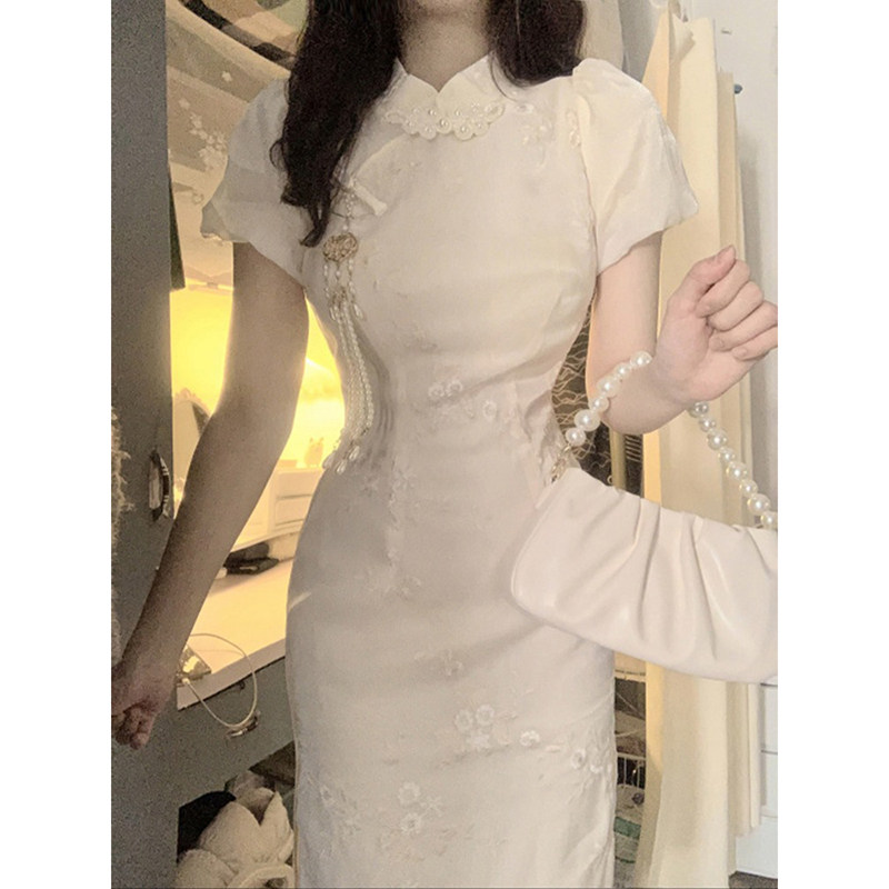 女装夏装新中式国风少女改良旗袍御姐气质白色连衣裙女长裙新款