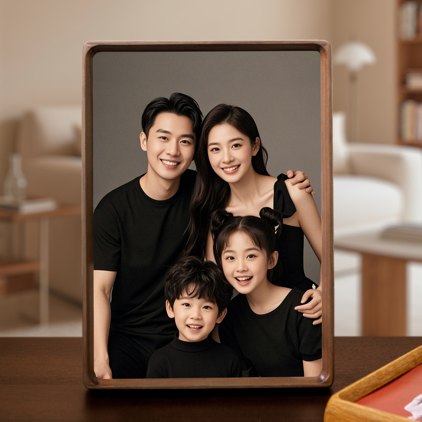 全家福相框洗照片做成相框摆台定制照片婚纱照打印黑胡桃实木空框