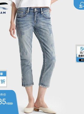 DENHAM女士做旧水洗直筒中腰磨白九分牛仔裤LIZ ANKLE