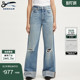 DENHAM女士高腰超宽松阔腿高腰复古水洗破洞蓝色剪刀牛仔裤 YAYOI