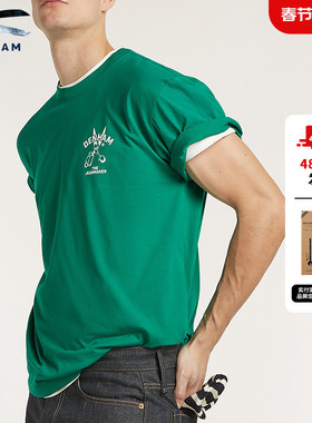 DENHAM2026年春季男士宽松休闲落肩舒适绿色短袖T恤男