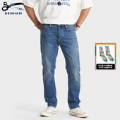 微锥中腰牛仔裤 DENHAM2025年秋冬男士 蓝色猫须磨毛水洗修身 RAZOR