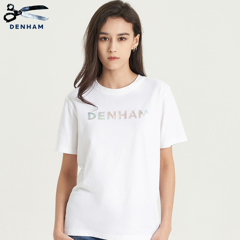 DENHAM2025年夏季新品女士简约经典白色灰色logo字母短袖T恤女