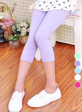 新款灰色黄色粉色儿童百搭款 纯棉七分裤 中大童女童糖果色打底裤