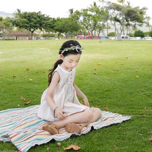 韩版童装 夏装新款女童连衣裙 麻棉花边点缀娃娃背心裙