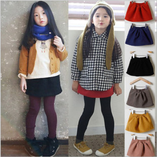 韩国新款灰色红色童装女童秋冬绒 加厚 短裙纯棉 拉毛打底裙 冬